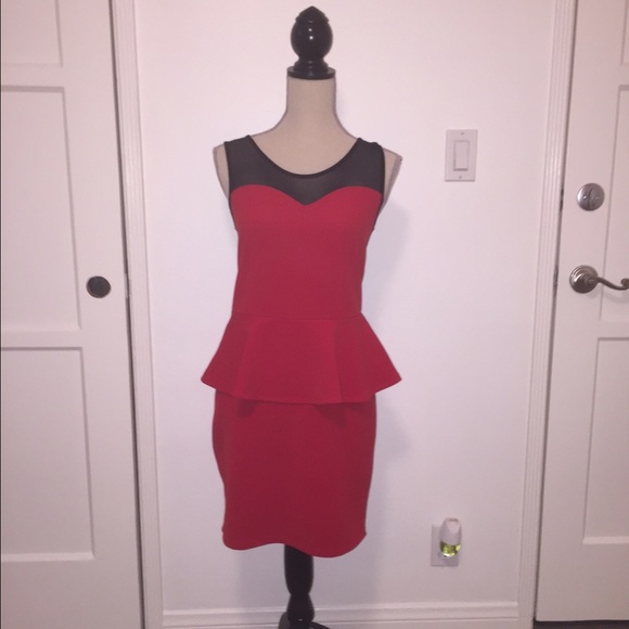 Red Peplum Dress w/ Sheer Black Back