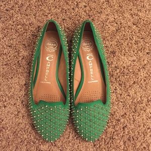 Jeffery Campbell green studded flats