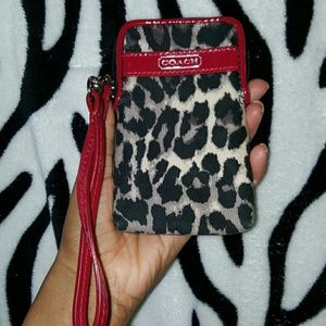 Coach Leopard Print Wristlet and Phone Case