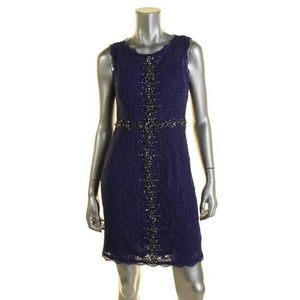 DRIANNA PAPELL Blue Lace Party Cocktail Dress Peti