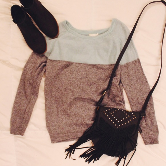 Gray and Baby Blue Block Sweater