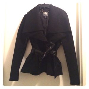 Black wool and leather coat