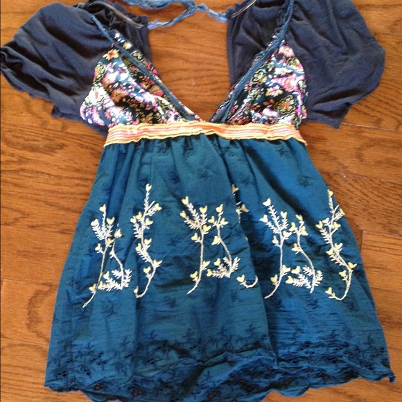 Free People mixed media shirt