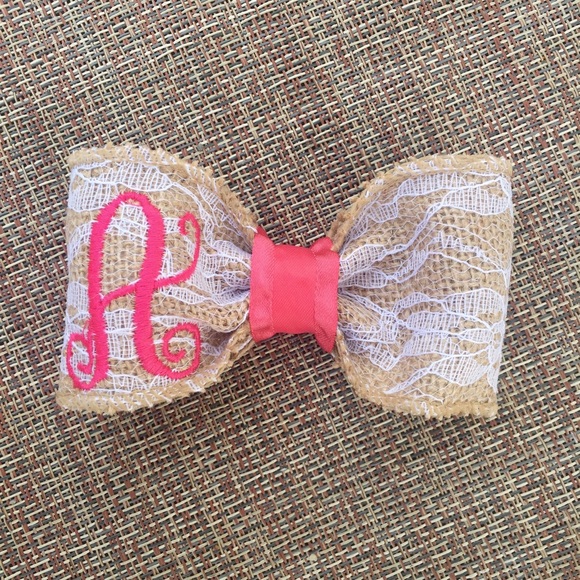 PandPDesignsLLC Accessories - Monogrammed Burlap Hairbow Bow