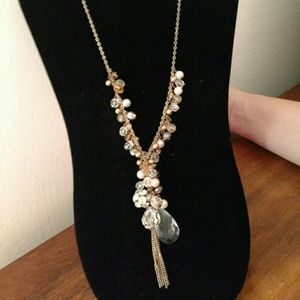 Long Gold and crystal necklace and earrings