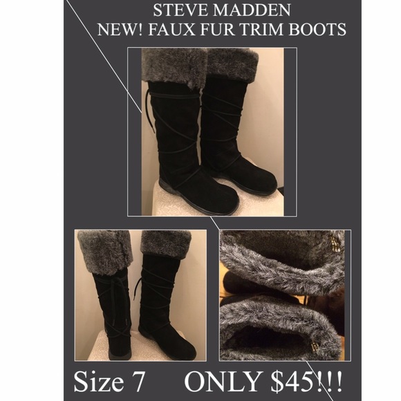 NEW STEVE MADDEN FAUX FUR TRIM KNEE HIGH BOOTS Sz7