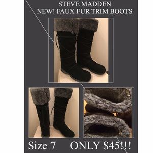 NEW STEVE MADDEN FAUX FUR TRIM KNEE HIGH BOOTS Sz7 NEW STEVE MADDEN FAUX FUR TRIM KNEE HIGH BOOTS Sz7