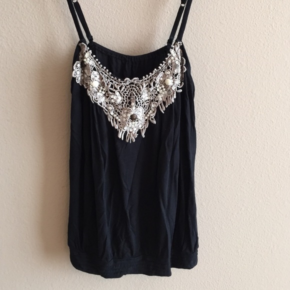 Express Embellished Black Tank Top