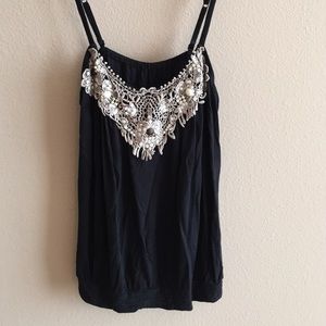 Express Embellished Black Tank Top