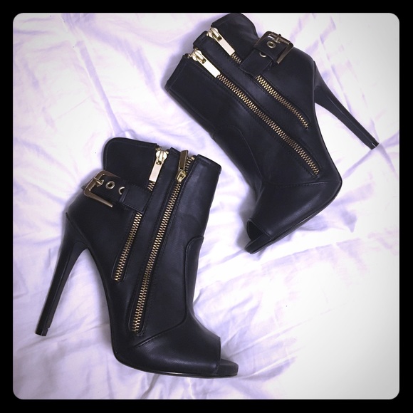 Black Peeptoe Stiletto Bootie heels