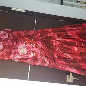 Pink flowery open shoulder gown