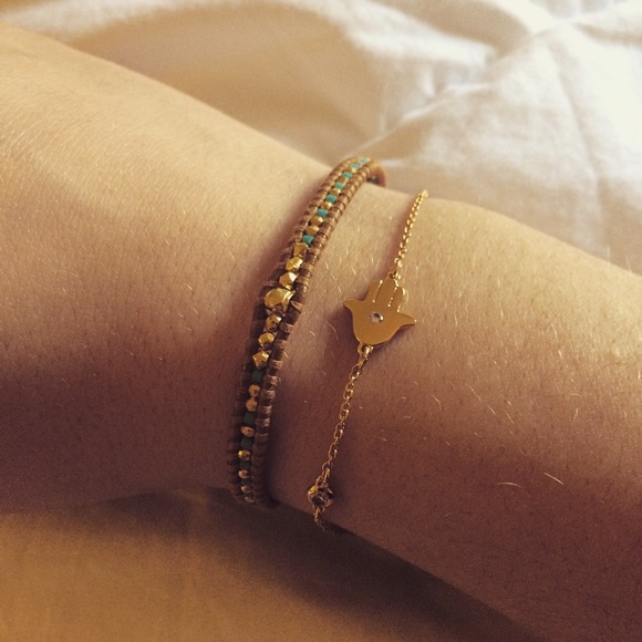 Chan Luu Single Wrap Gold/Turquoise Bracelet