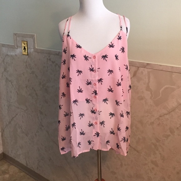 Pink Palm Tree Semi-Sheer Tank w/Racerback 2x