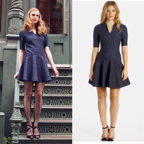 New Label Five Twelve Navy Flare Jacquard Dress 6 - Picture 6 of 7