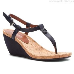 Ralph Lauren Navy Reeta Strap Thong Wedge Size 8.5