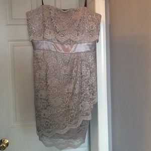 Silver lace strapless dress