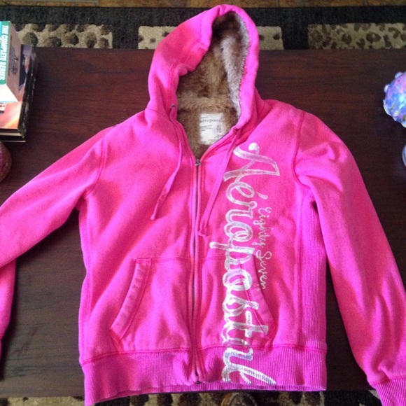 Aeropostale pink fur lined hoodie jacket size XL