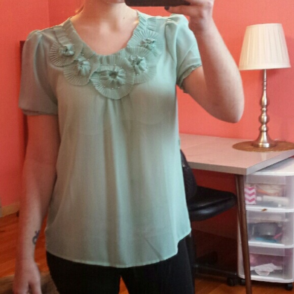 Mint green detailed blouse