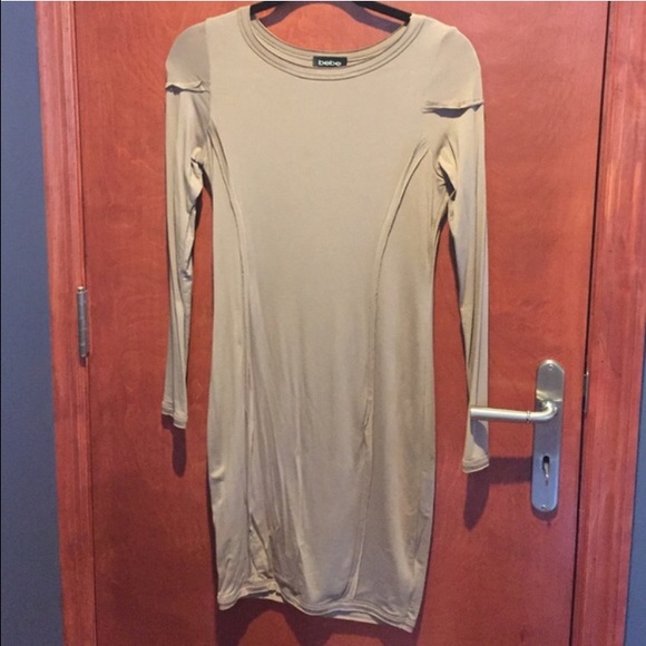 Long sleeve nude Bebe cocktail dress - Picture 2 of 4