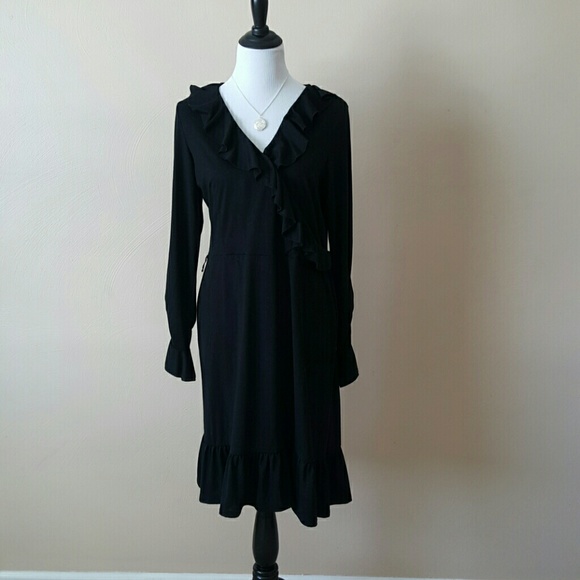 Black pullover dress with ruffle detail