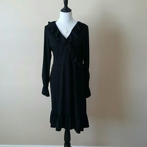 Black pullover dress with ruffle detail
