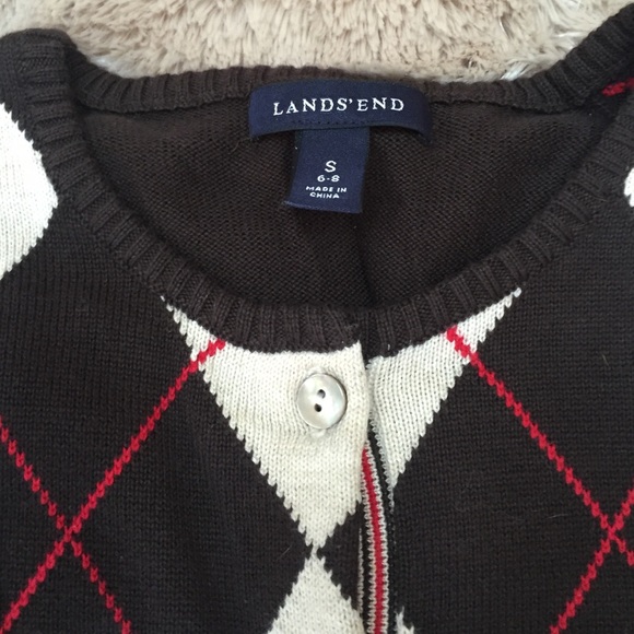 Lands' End size S brown argyle plaid cardigan - Picture 2 of 4