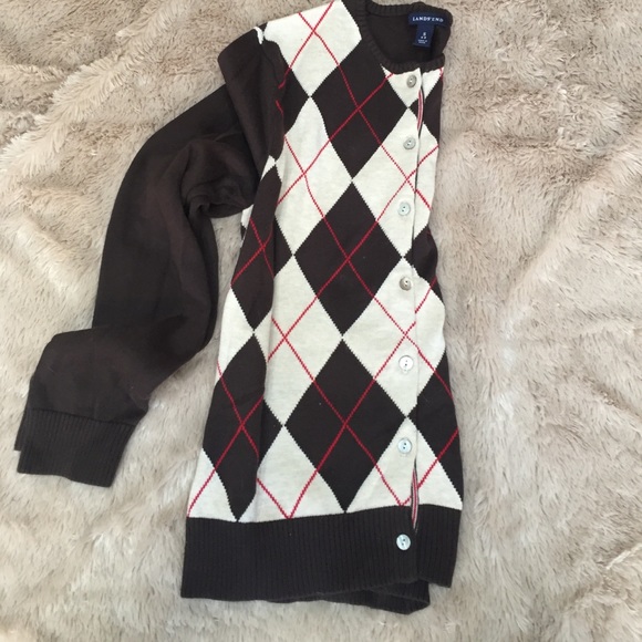 Lands' End size S brown argyle plaid cardigan - Picture 3 of 4