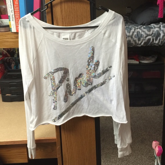 PINK loose long sleeve crop top