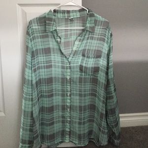 Mint green & gray sheer flannel