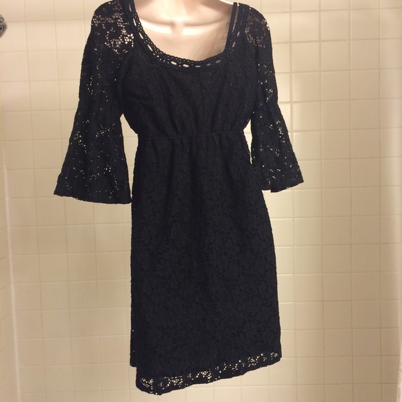 Bell Sleeved Black Eyelet Dress from Laundry - Picture 4 of 4