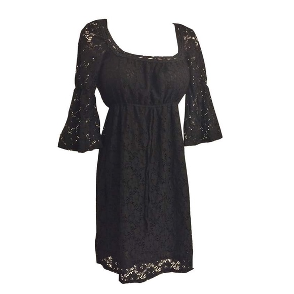 Bell Sleeved Black Eyelet Dress from Laundry - Picture 2 of 4