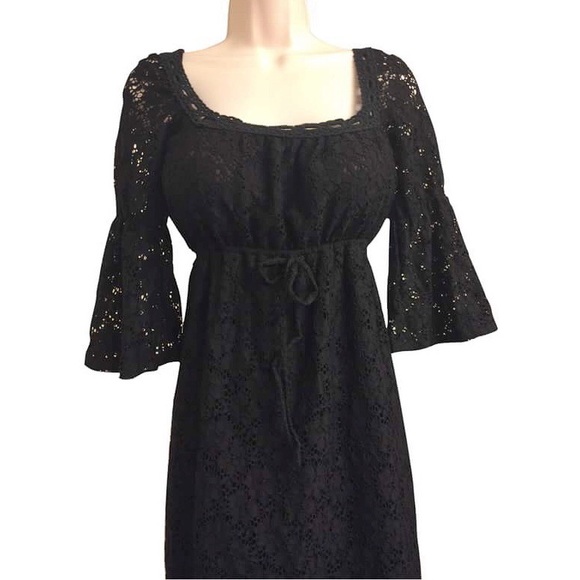 Bell Sleeved Black Eyelet Dress from Laundry - Picture 3 of 4