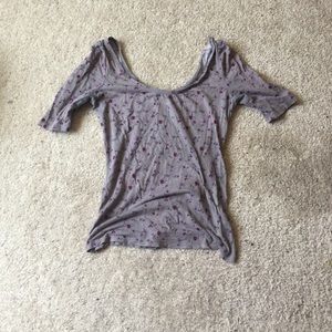 gray and purple floral top