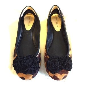 Fur Animal print ballet flat shoes