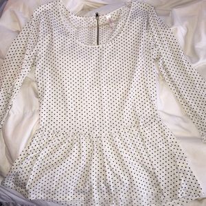 White and Black Polka Dot long sleeve Peplum