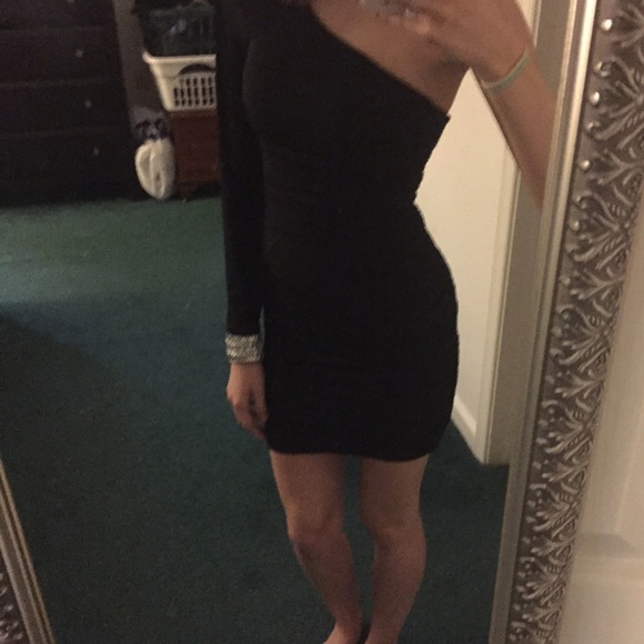 Bodycon one sleeve dress with bejeweled cuff