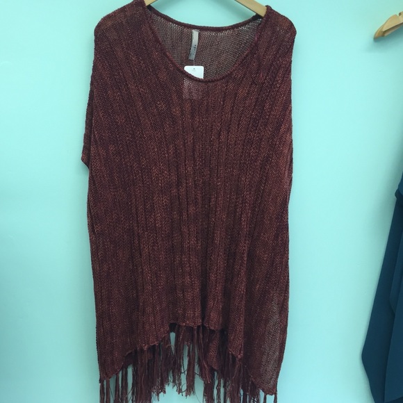 Burgundy fringe poncho