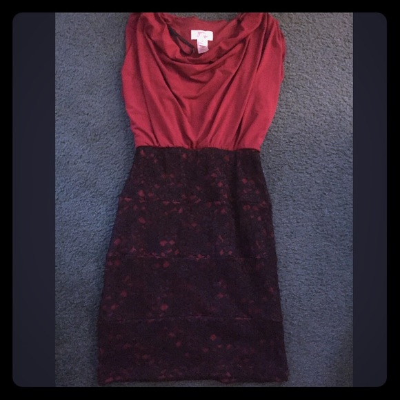 Red and black lace dress, knee length