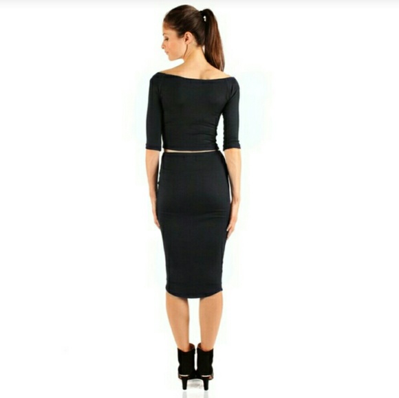 🆕Atid Sher Black High Waist Rib Knit Jersey Midi Pencil Skirt - Picture 3 of 4