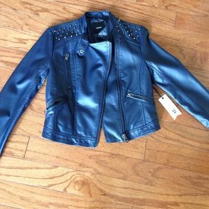 Gorgeous studded vegan leather navy jacket!