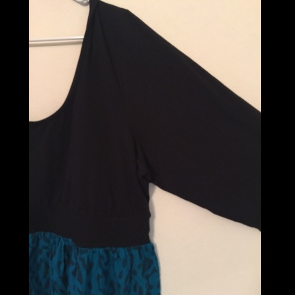 Black & teal leopard print stretchy dress - Picture 2 of 2