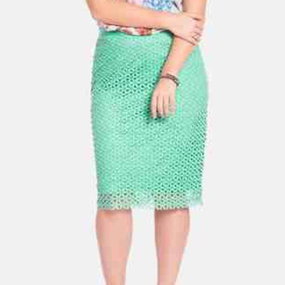Eloquii Studio Pale Turquoise Lace Skirt.