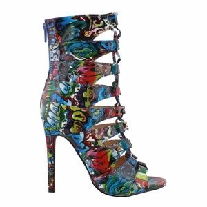 Graffiti lace up booties