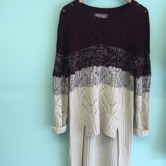 Burgundy striped high-low sweater