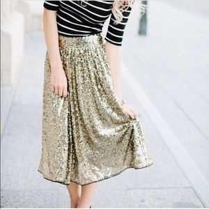 Gold Sequin Midi Swing Skirt