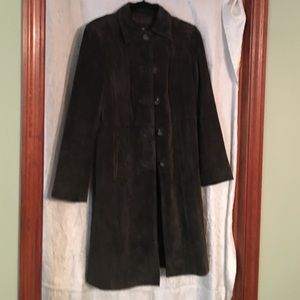 Chocolate brown suede leather coat