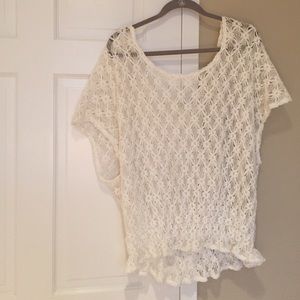 Free People White Lacey Sweater Top (L)