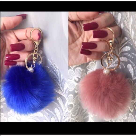2/$15 Fur Ball & Faux Pearl Keychain Fobs - Picture 3 of 4