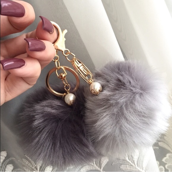 2/$15 Fur Ball & Faux Pearl Keychain Fobs - Picture 2 of 4