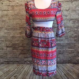 Boho Crop Top & High Waisted Skirt